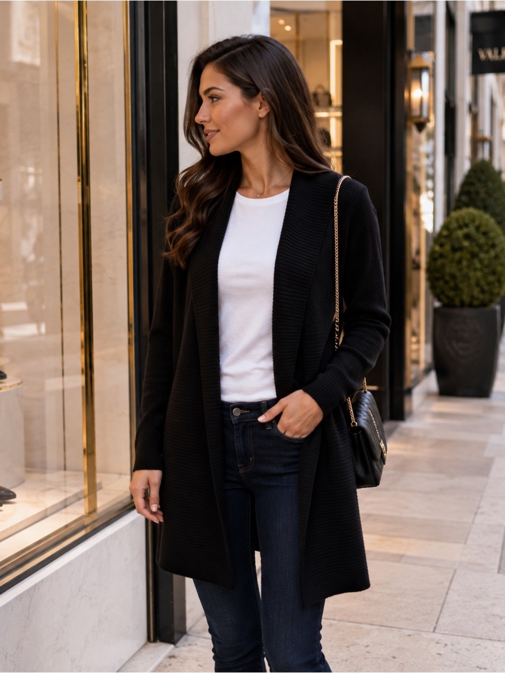 Halogen 70% Wool 30% Cashmere Longline Cardigan Black Size S